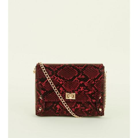 Sac Rouge Effet Peau De Serpent À Bandoulière En Chaîne