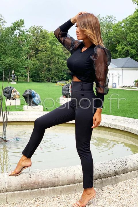 Pantalon Boutonnée Femme Noir