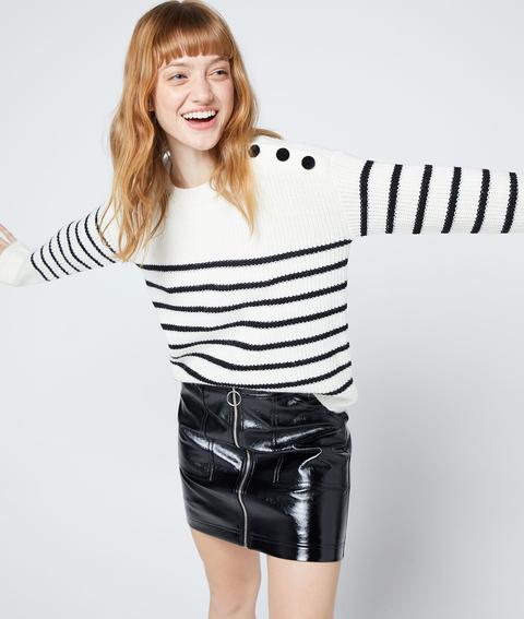 Pull Effet Marinière Grosse Maille - Rita Stripe - L - Ecru - Femme - Etam