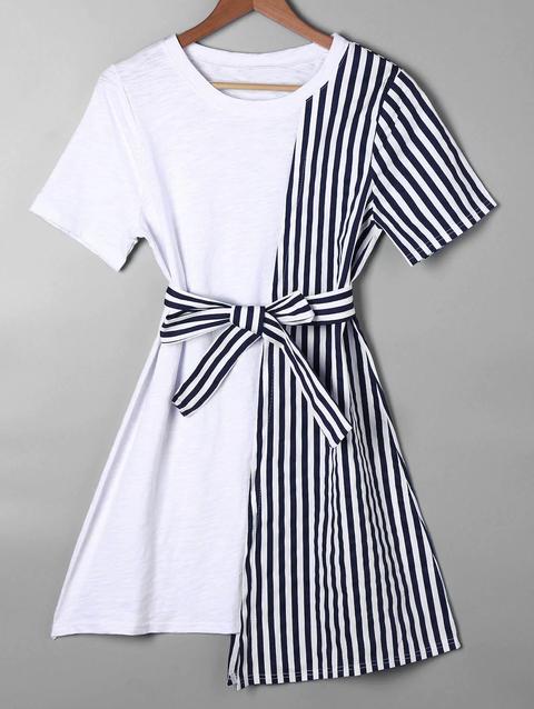 Vestito Asimmetrico A Righe In Miniatura A Righe