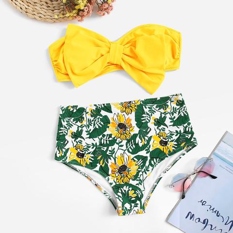 Set Bikini Bandana Con Volant E Fiocco Con Stampa Floreale