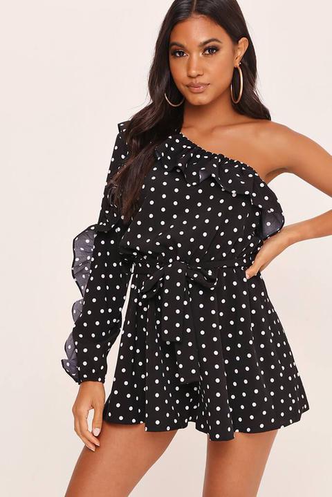 Black Polka Dot One Shoulder Playsuit