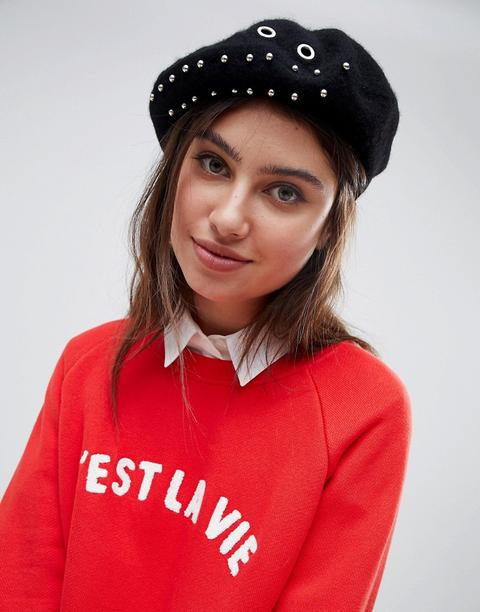 French Connection Metal Hardware Beret Hat