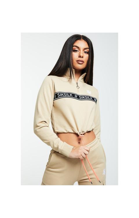 Siksilk Tape Funnel Crop Sweat Stone &amp; Coral Women Sizes: 6