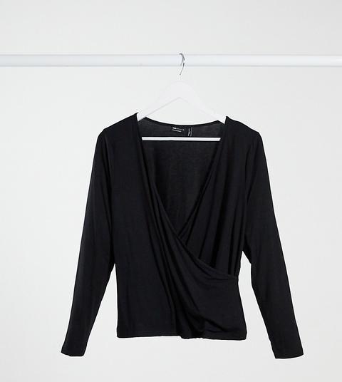 Asos Design Curve Deep Wrap Top In Black