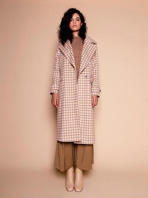 Cream Brown Check Coat