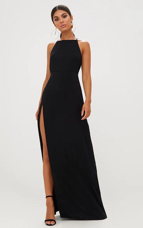 Robe Longue Noire En Mousseline À Bretelles Au Dos, Noir