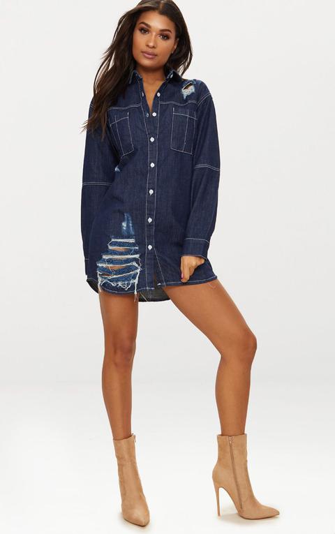 Indigo Contrast Stitch Denim Shirt Dress