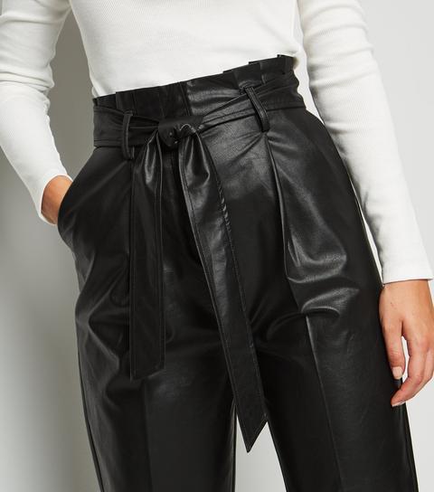 tall high waisted leather look trousers