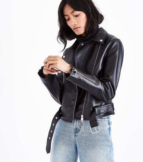 Black Leather-look Biker Jacket