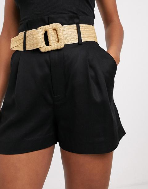 Pantalones Cortos Negros De Algodón De Talle Alto Con Cinturón De Rafia De & Other Stories