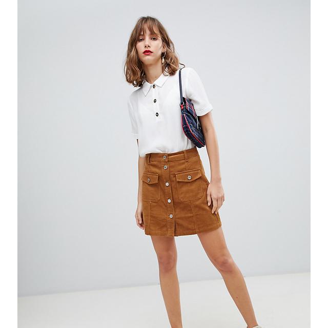 brown button skirt