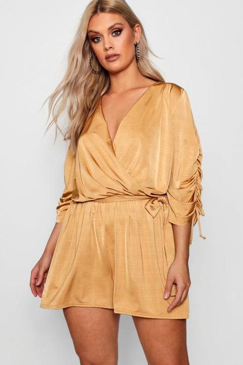 Plus Slinky Wide Sleeve Tie Playsuit