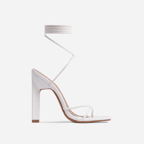 Into-you Lace Up Square Toe Sculptured Block Heel In White Faux Leather, White