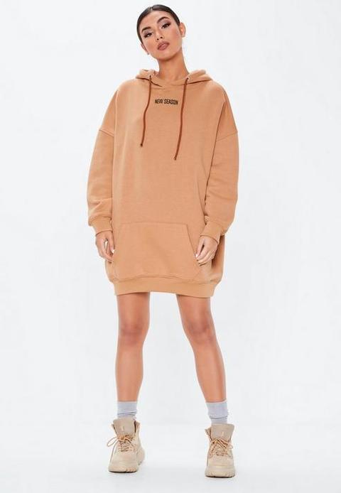 Camel New Season Oversized Hoodie Dress, Camel