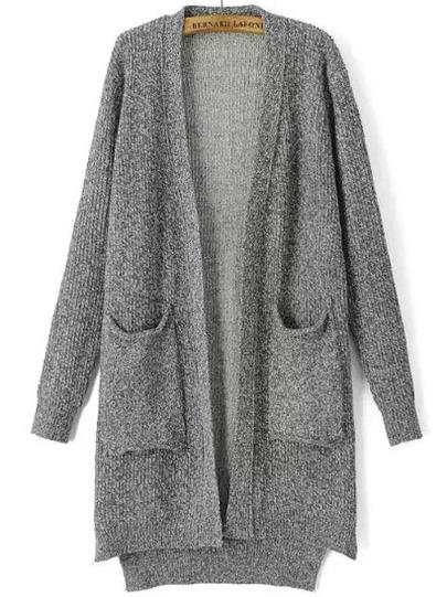 Cardigan Con Tasche Maniche Lunghe Grigio