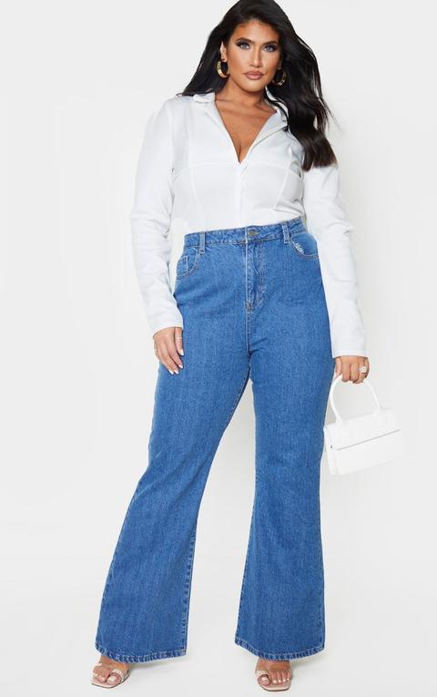 blue high waisted flared jeans