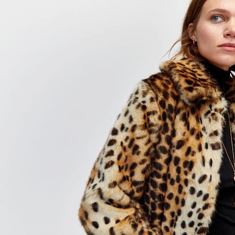 warehouse long leopard coat