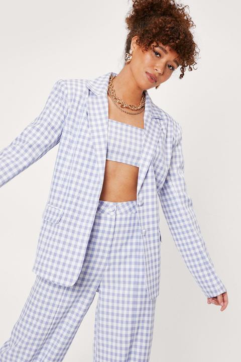 Womens Gingham Print Tailored Long Sleeve Blazer