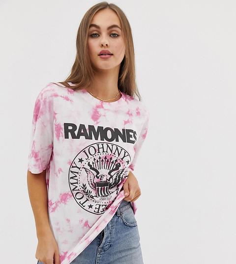 Pull&bear - Ramones-t-shirt Mit Batkmuster In Rosa - Rosa