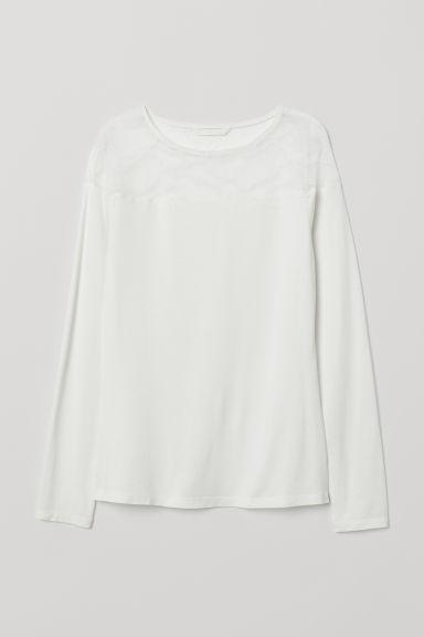 H & M - Maglia Con Carré In Pizzo - Bianco