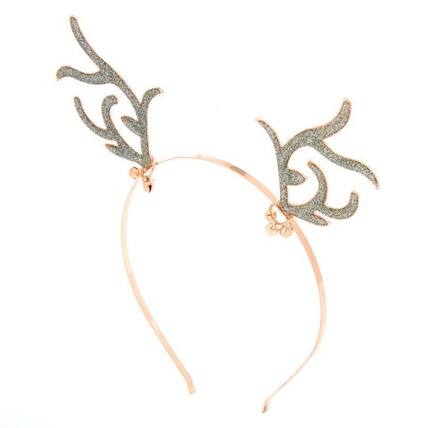 Claire's Rose Gold Glitter Antlers Headband