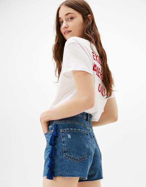 Short Denim High Waist Pompones