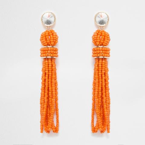 Orange Seedbead Bead Drop Stud Earrings