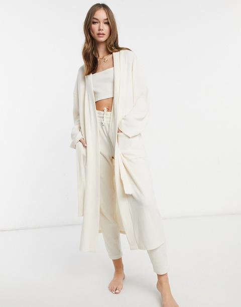 Chelsea Peers Recycled Poly Ribbed Lounge Maxi Cardigan In Beige-neutral