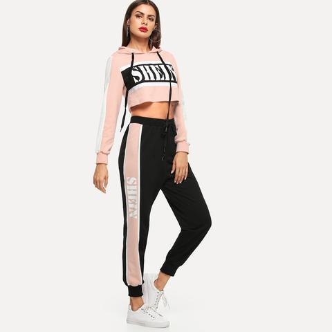 Felpa Corto Con Fasce Laterali E Pantaloni Sportivi Con Coulisse In Vita  from SheIn on 21 Buttons