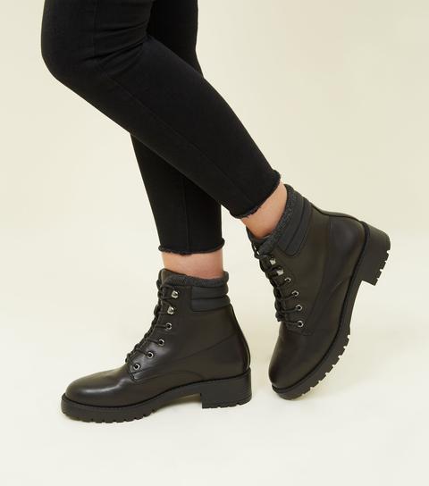 Black Leather-look Chunky Hiker Boots New Look