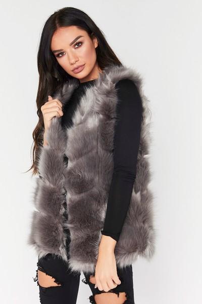 Candice Dark Grey Faux Fur Gilet