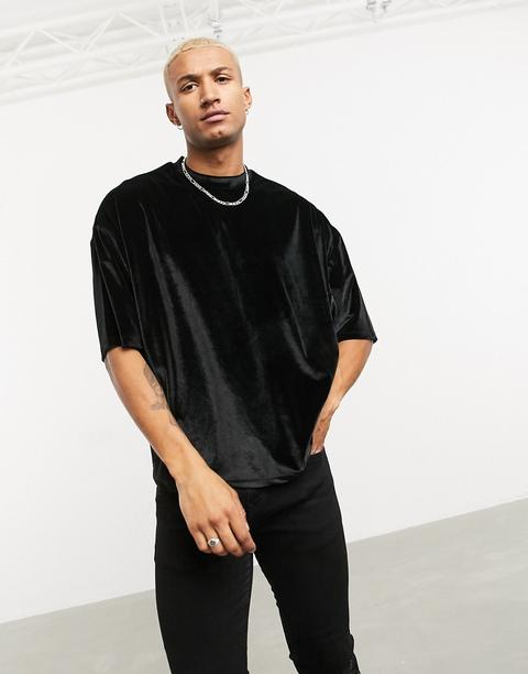 Asos Design - T-shirt Oversize En Velours À Manches Mi-longues - Noir