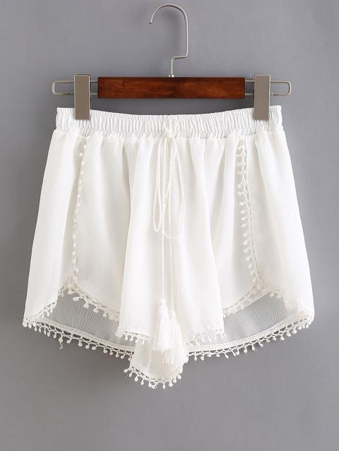 Shorts Cintura Elástica Con Pom Pom