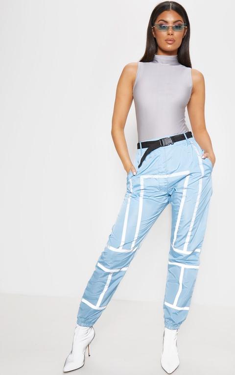 Dusty Blue Shell Reflective Tape Belt Detail Jogger