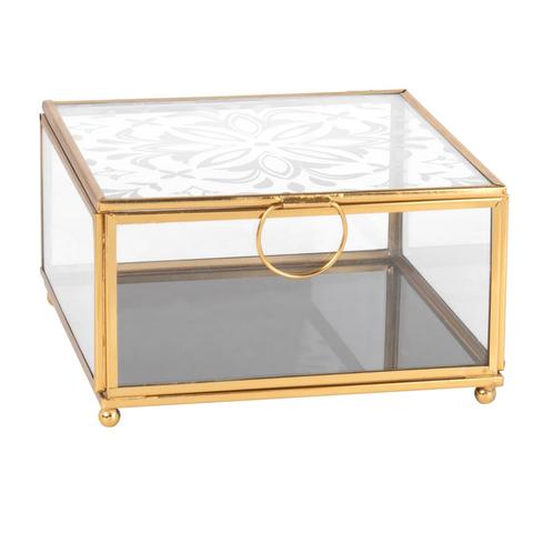 Boîte À Bijoux En Verre Imprimé Et Métal Doré