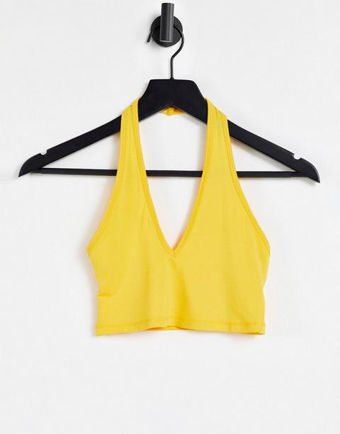 Asos Design Halter Neck Crop Top In Yellow