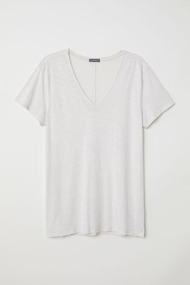 Camiseta Con Cuello De Pico - Blanco