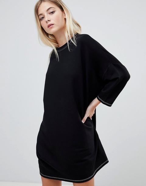 Pull&bear - Vestito T-shirt Oversize Con Cuciture A Contrasto - Nero