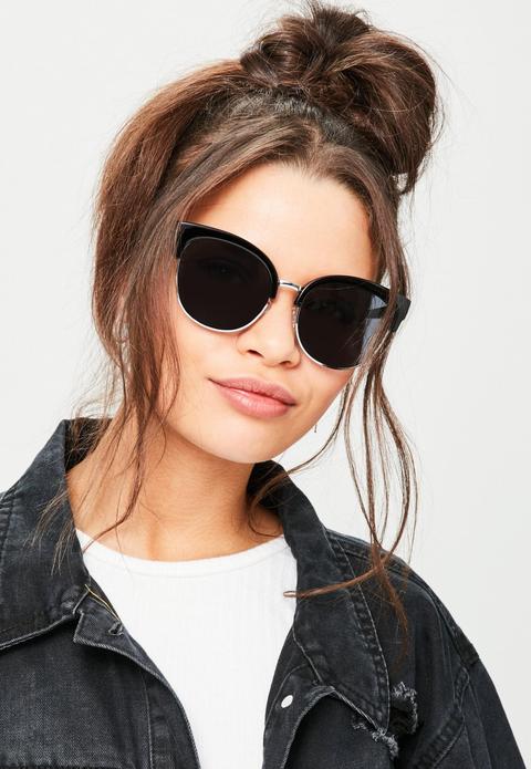 Black Half Frame Sunglasses, Black