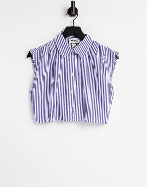 Monki Jessie Organic Cotton Sleeveless Shirt In Blue Stripe