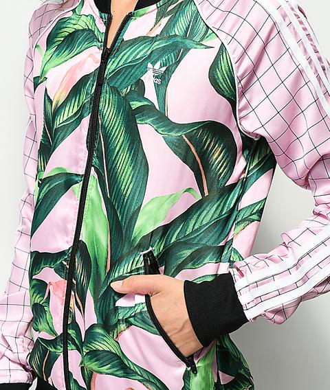 Mandíbula de la muerte Brillante Sábana Adidas Palm Leaf Pink & Green Track Jacket | Zumiez from Zumiez on 21  Buttons
