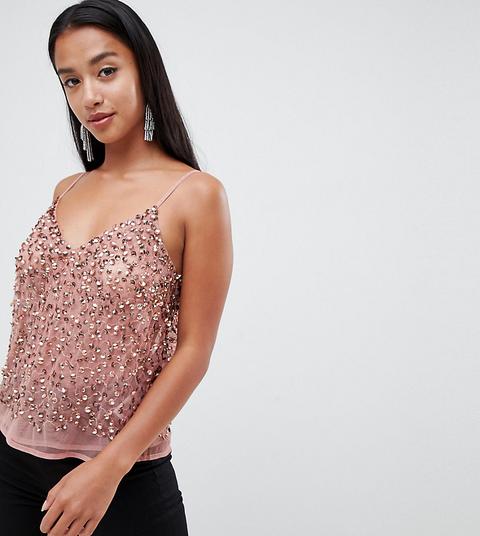 Asos Design Petite - Canotta Con Paillettes - Rosa