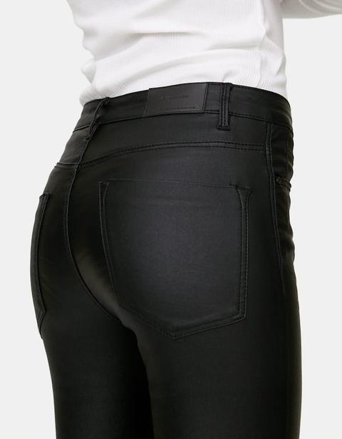 Pantaloni A Vita Alta Coating Nero