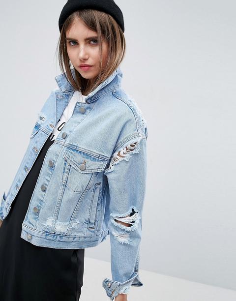 Chaqueta Vaquera En Azul Medio Con Rotos De Asos