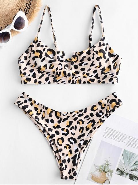 Zaful V-wired Leopardo Bralette Bikini Bikini Leopard