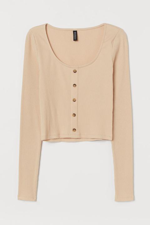 H & M - Maglia Corta In Jersey - Beige