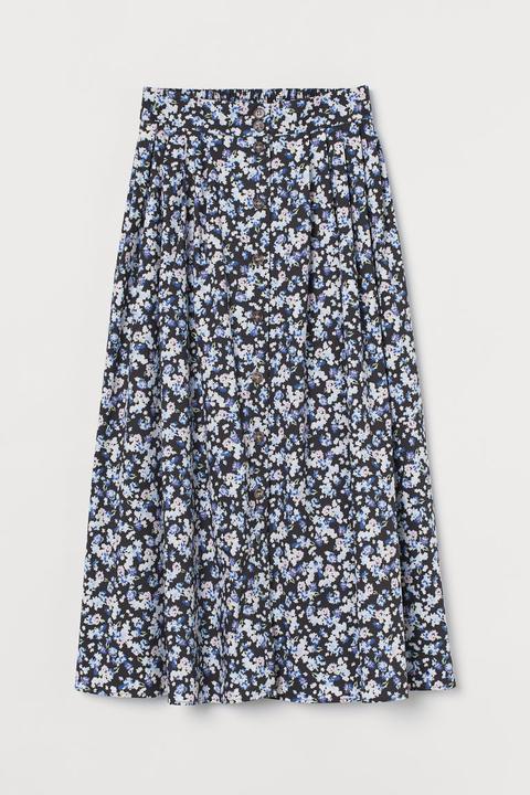 Falda De Algodón Con Botones - Azul