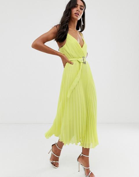 Asos Design - Vestito Midi Plissettato Con Spalline Sottili E Cintura -  Multicolore from ASOS on 21 Buttons