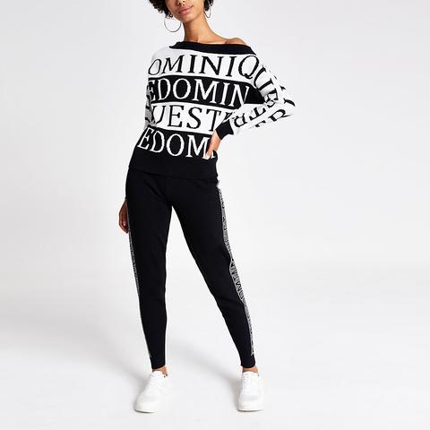 White Word Print Off The Shoulder Jumper